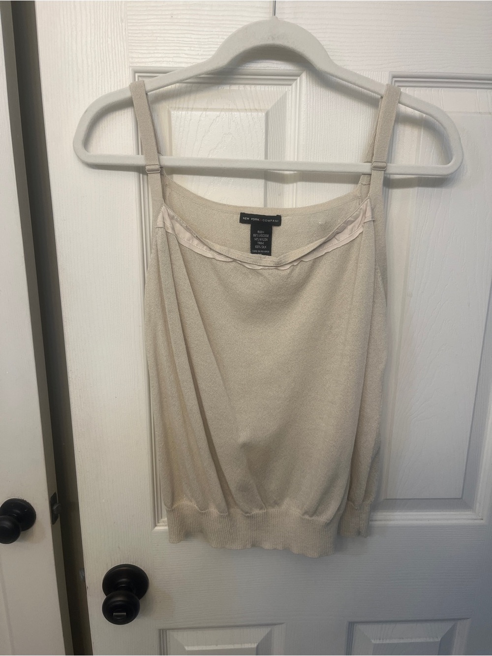 New York & Company Cream Shimmer Knit Camisole